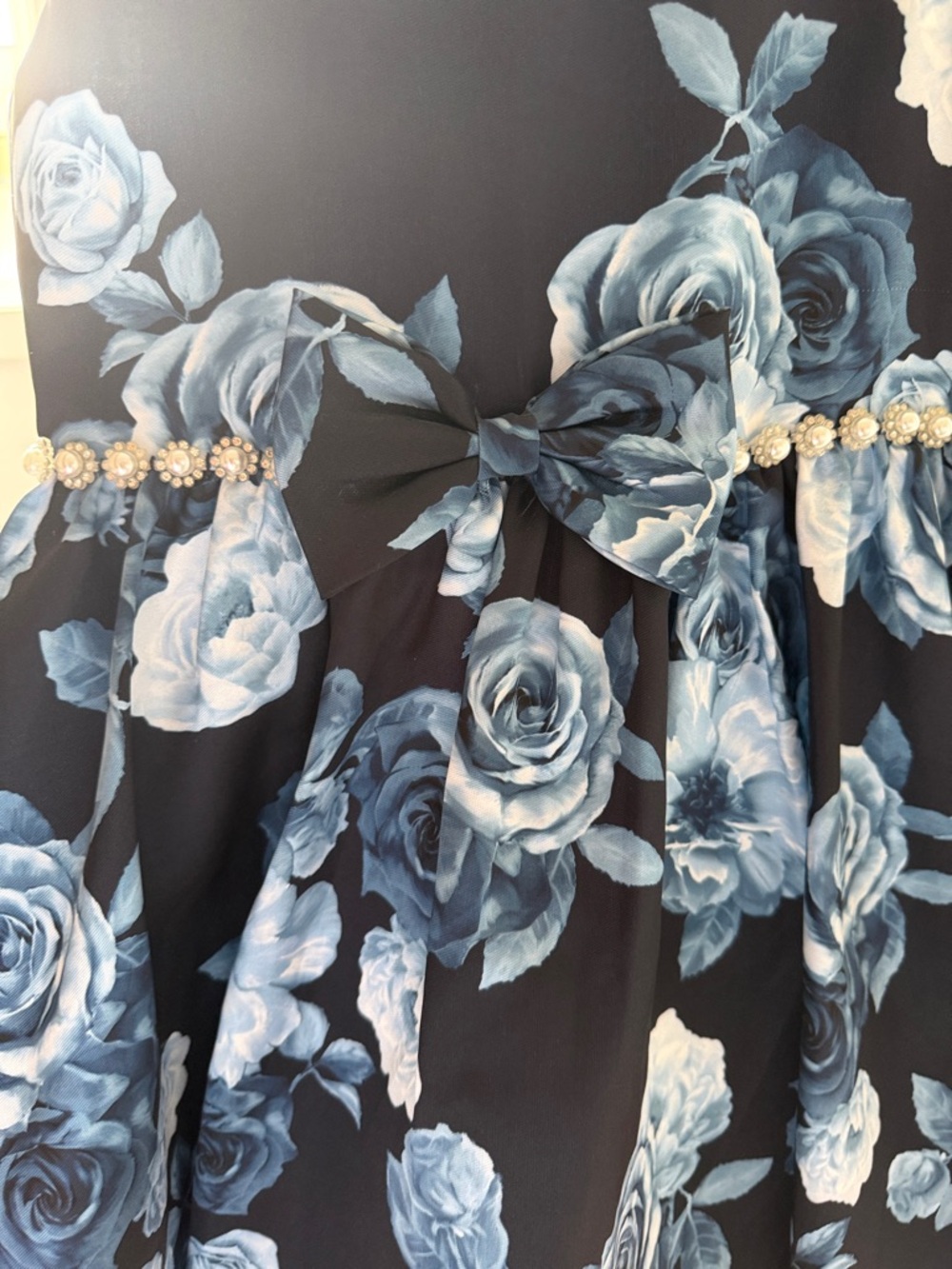 Floral Navy and Blue Girls' Party Dress - Picture 2 of 4